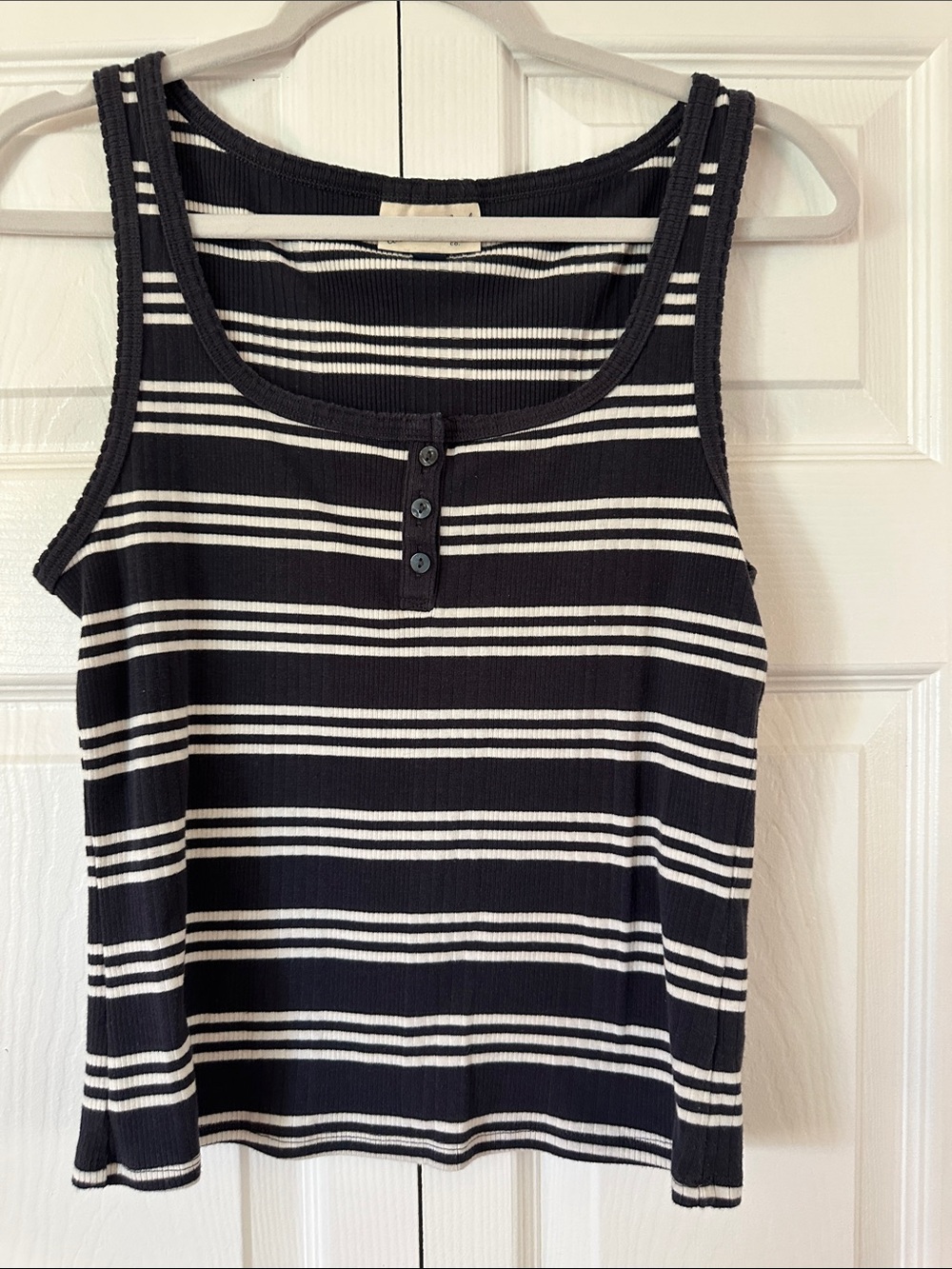 Universal Threads Navy & White Striped Tank Top - Classic Ribbed Henley